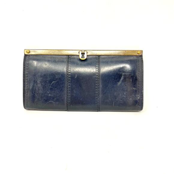 Vintage Fossil Kayla Blue Leather Accordion Wallet Clutch Flip Lock - Picture 1 of 7